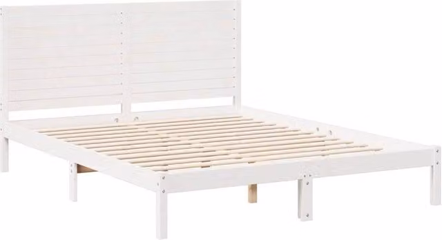 Berkfield Home Decorative Extra Long Solid Wood Bed Frame in White, W/D/H: 140 x 220 x 100 cm