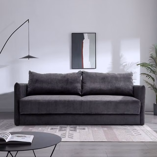 Livingandhome 3-Seater Corduroy Sleeper Sofa Bed in Dark Grey
