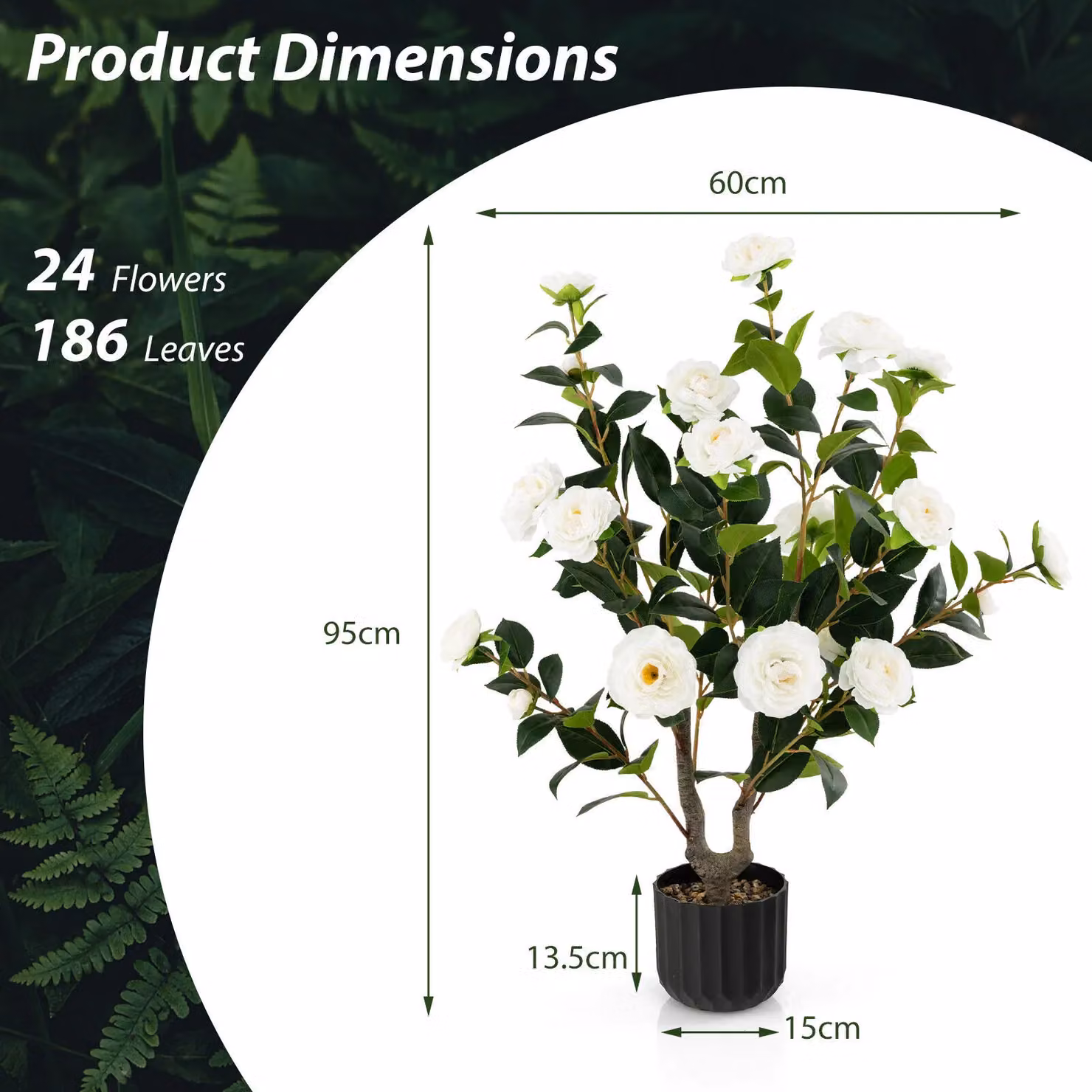 Costway 2 Pack Artificial Camellia Tree Faux Floral Plants in White – 2