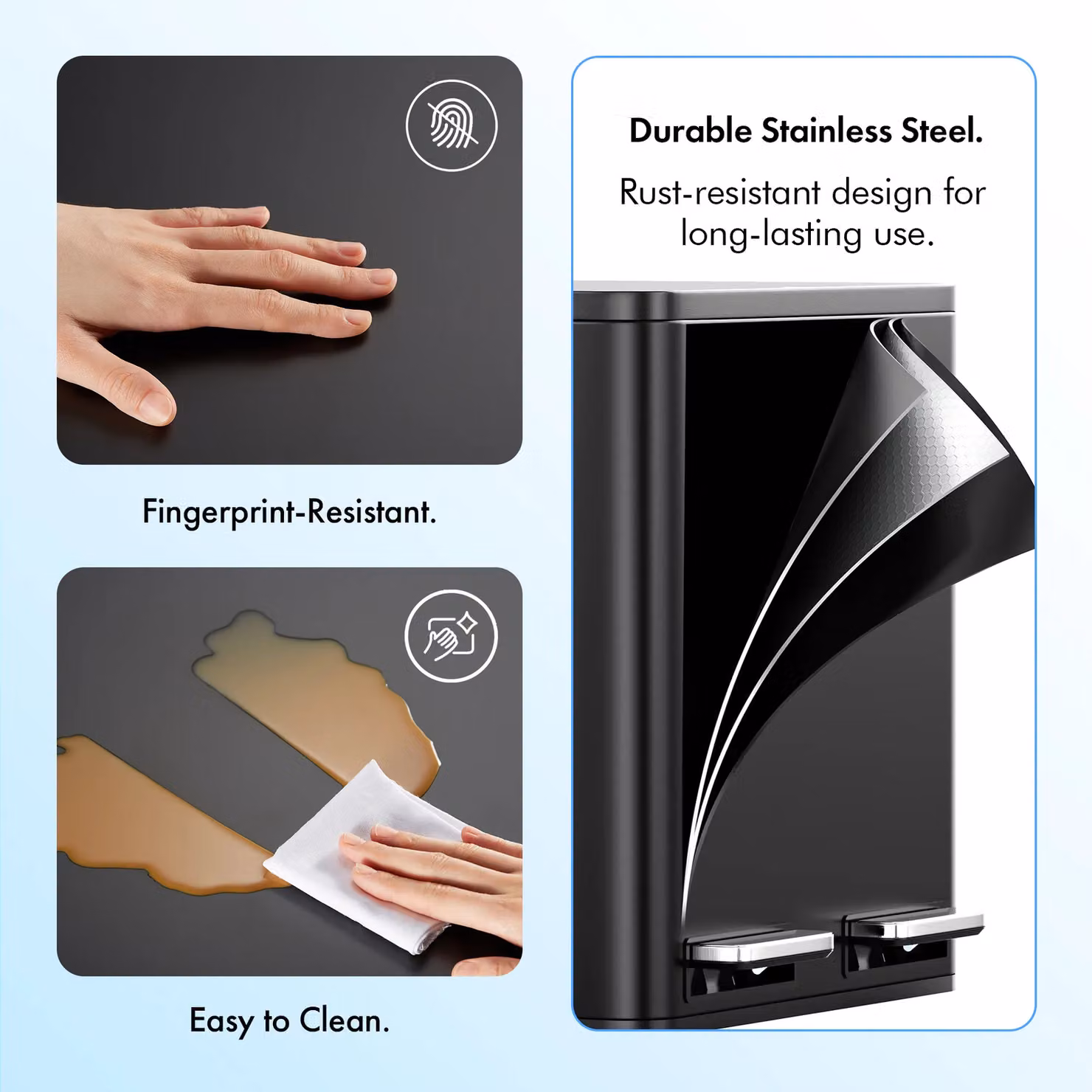 VonHaus 30L Kitchen Waste and Recycling Bin with 2 x 15L Compartments, Black Stainless Steel – 5