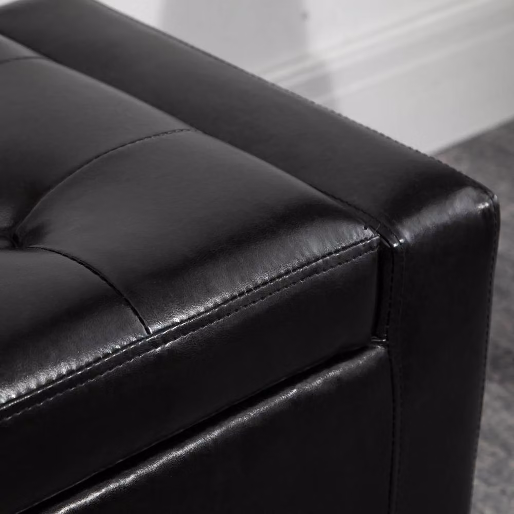 Wyld Haus Sabata Black Faux Leather Diamond Tufted Storage Ottoman Bench with Lift Up Lid – 5