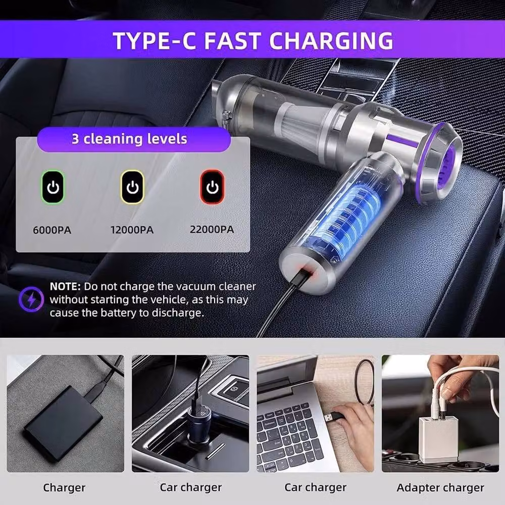 NESTLUNE Cordless Handheld 4-in-1 Car Vacuum Cleaner with Blow Function in Silver – 4