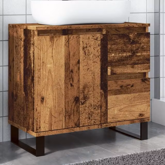 Berkfield Home Industrial Bathroom Sink Cabinet in Old Wood Brown, W/D/H: 65 x 33 x 60 cm – 1