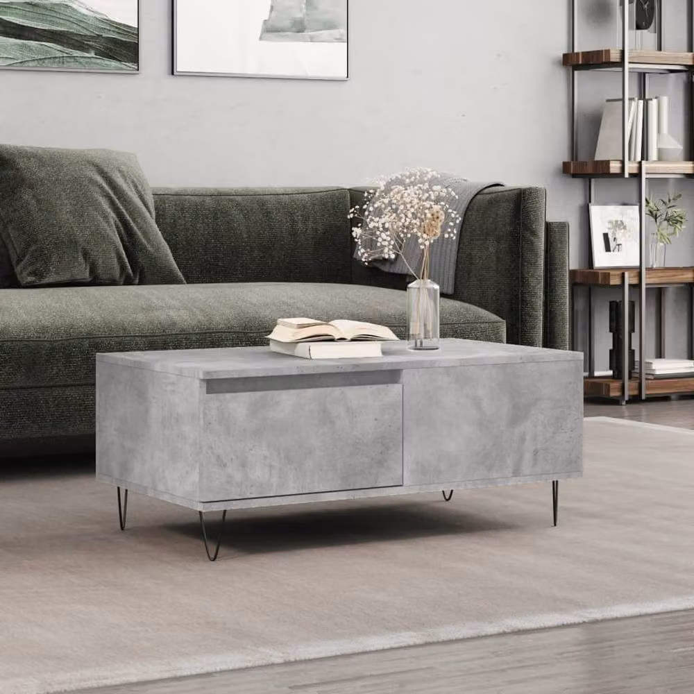 Berkfield Home Modern Rectangular Coffee Table in Grey Composite Wood, W: 90 cm, D: 50 cm, H: 36.5 cm – 1