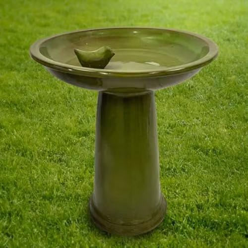 Primrose Glazed Ceramic Pedestal Outdoor Garden Bird Bath in Green, H 45.0 cm x W 42.0 cm x D 42.0 cm – 4