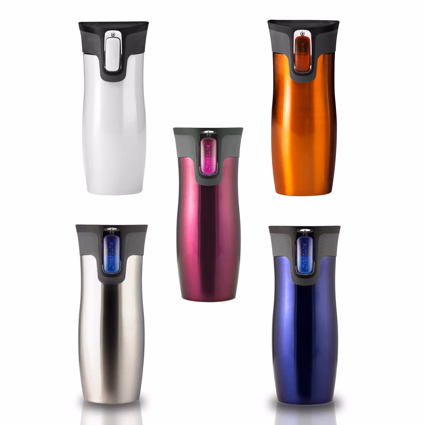 Orsina Vacuum Insulated Stainless Steel Auto Seal Raspberry Travel Mug with Lid, Black and Pink – 2