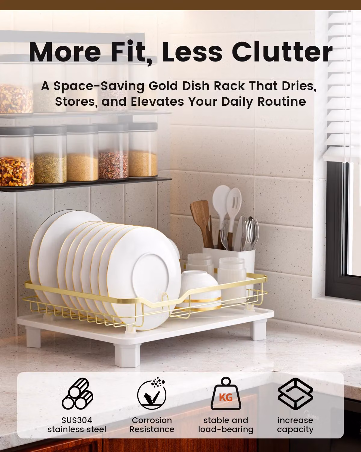 Appaso Gold Stainless Steel 1-Tier Rust-Resistant Dish Drainer Rack – 2