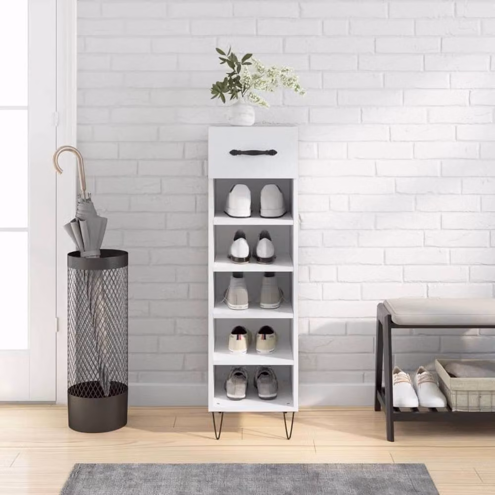Berkfield Home White Shoe Cabinet with Hinged Doors and Open Shelves, W/D/H: 30 x 35 x 105 cm – 2
