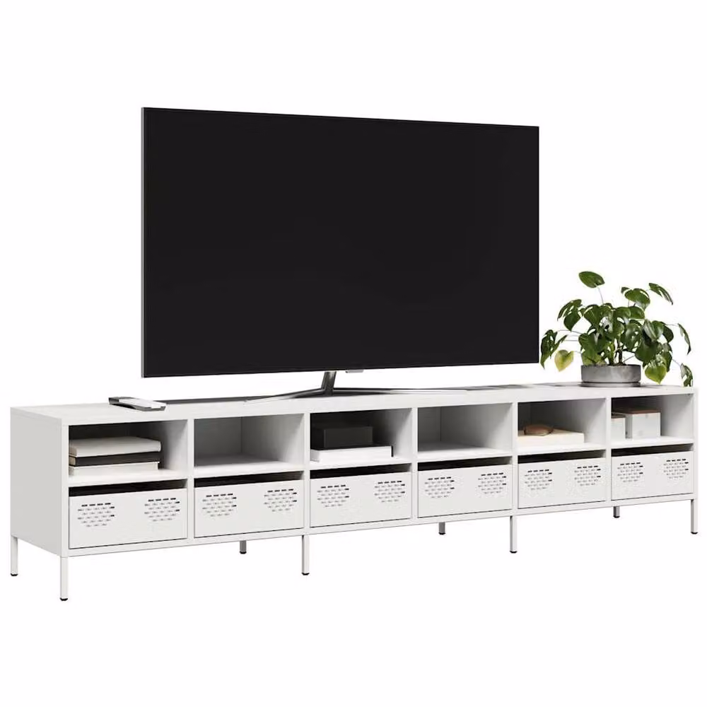 Berkfield Home Modern White TV Cabinet in Matt Metal, W/D/H: 202 x 39 x 43.5 cm – 2