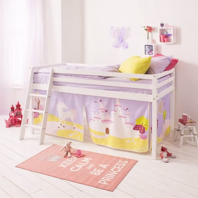 Noa and Nani Moro Cabin Bed with Princess Fairytale Tent in White and Pink Solid Pine Wood
