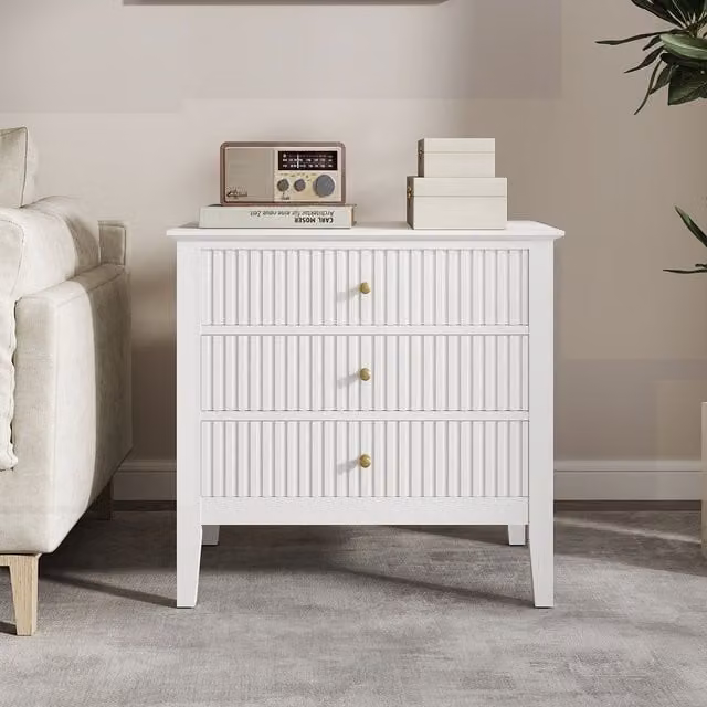 Melody Maison Large 3 Drawer Bedside Table in White