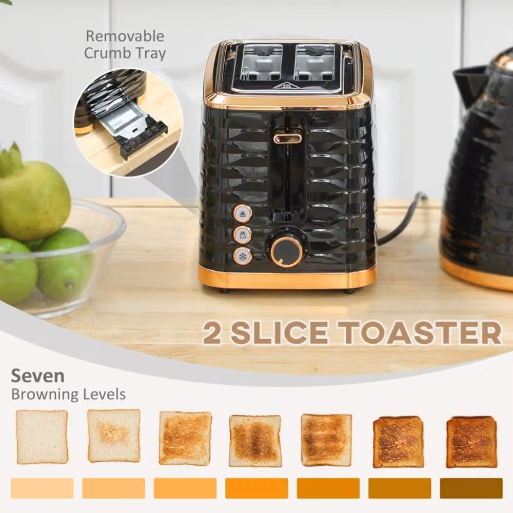 Rolipo 3000W Rapid Boil Kettle and 2 Slice Toaster Set in Black – 5