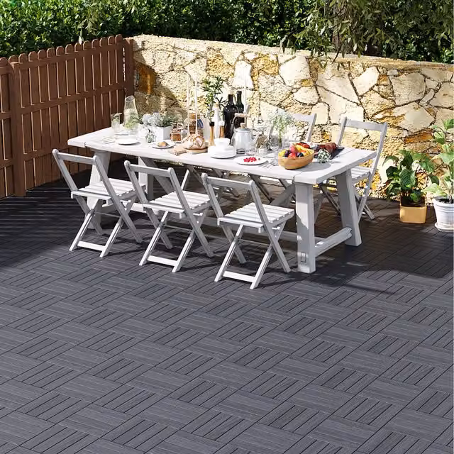Livingandhome Set of 11 WPC Interlocking Deck Tiles in Slate Grey