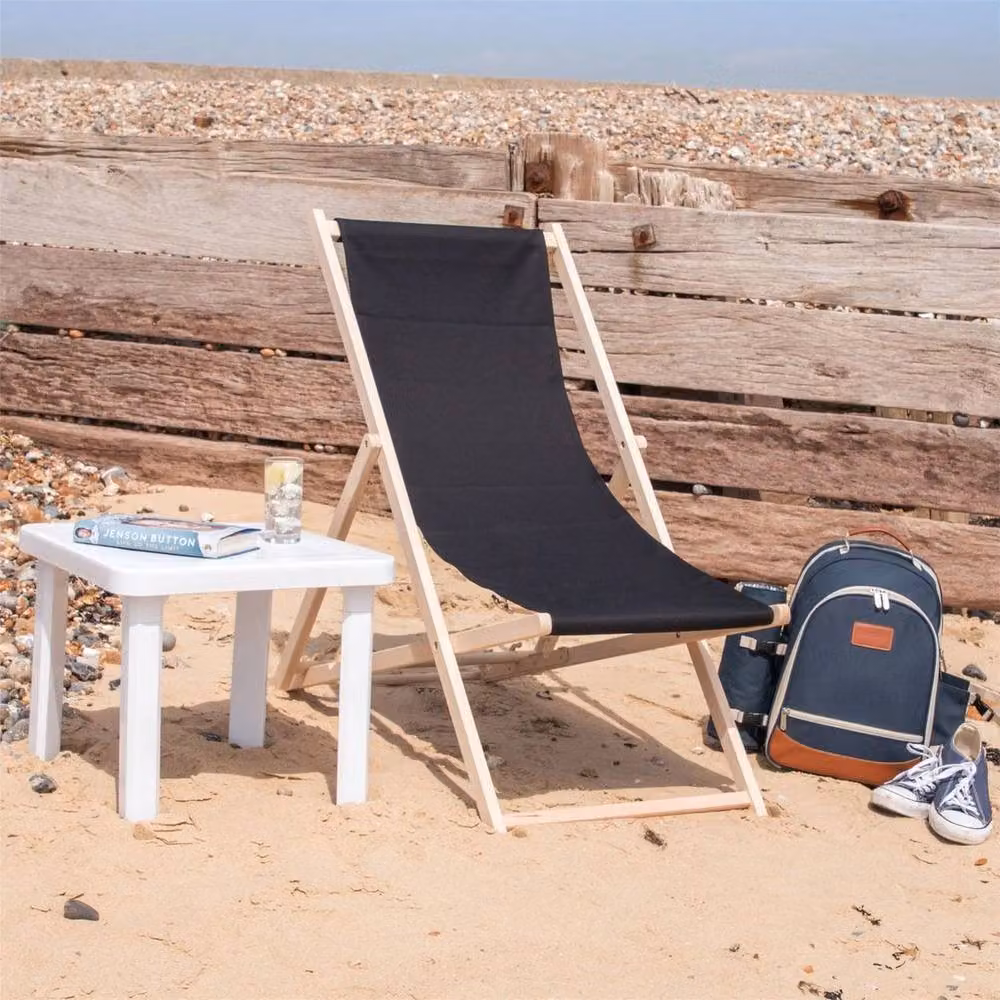 FLAVORA Maritime Folding Wooden Deck Chair in Black – 3