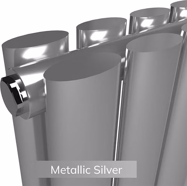 Lux Heat Oval Horizontal Double Wall Radiator in Metallic Silver, W: 96 cm, H: 40 cm