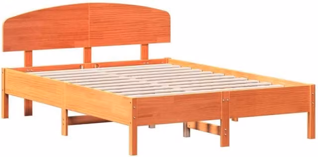 Berkfield Home Beautiful Solid Wood Pine Bed Frame in Waxed Brown, W/D/H: 140.5 x 190 x 81 cm