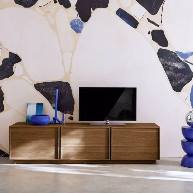 sweeek Modern Wood TV Stand with 3 Doors in Dark Brown, W/D/H: 180 x 45 x 43 cm