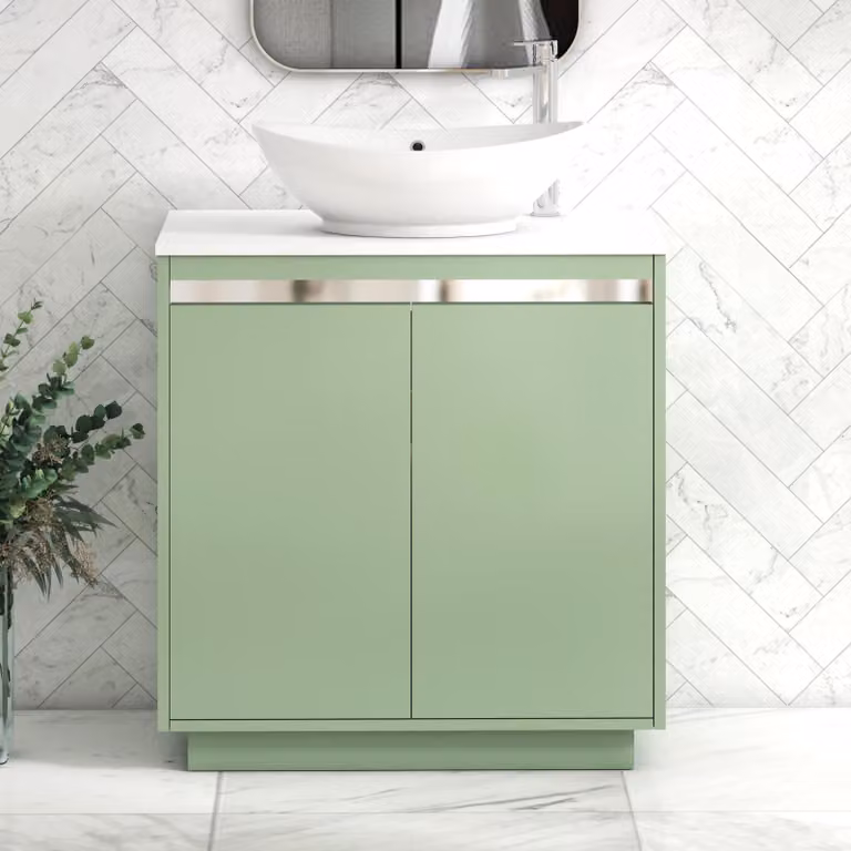 Royal Bathrooms Orion 800mm Mint Sage Floor Standing 2 Door Vanity Unit with Amaze Basin and Chrome Accent Trim
