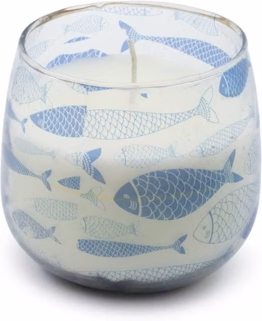 KDMD Seabreeze Glass Jar Candle, 45 Hour Burn Time, Blue and Transparent Coastal Scent