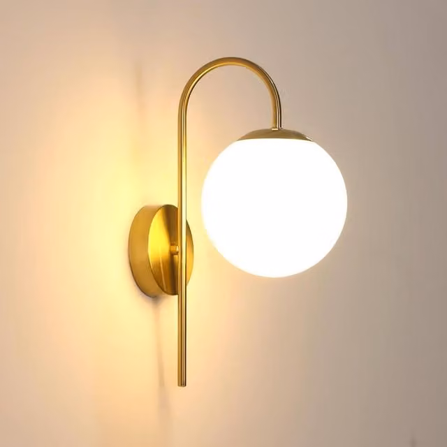COMELY Vintage Gold and White Indoor Wall Lights with Glass Sphere Lampshade – 1