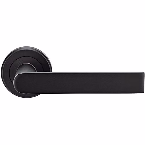 Loops Pair of Flat Rectangular Bar Handles on Round Rose with Concealed Fixings in Matt Black – 1