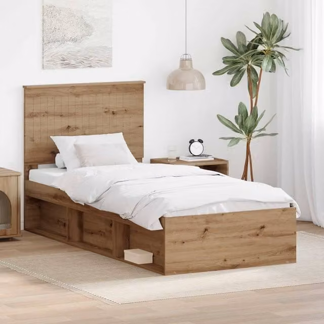 Berkfield Home Artisan Oak Bed Frame in Brown, W/D/H: 90 x 200 cm