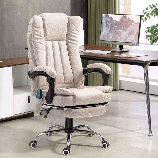 Vinsetto 6 Point Massage Executive Office Chair in Cream Microfibre Fabric with Headrest and Armrests