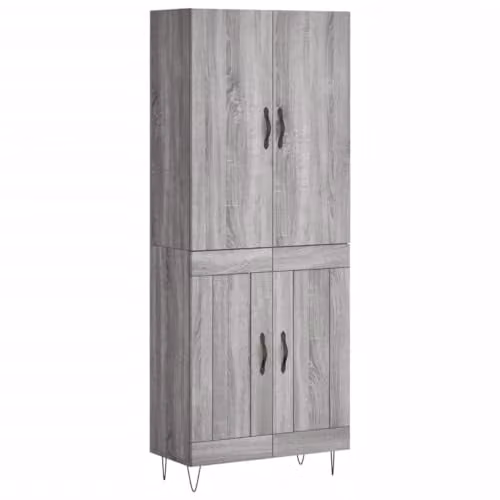 vidaXL Modern Grey Highboard with Hinged Doors and Internal Shelves, W/D/H: 69.5 x 34 x 180 cm