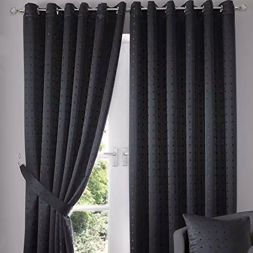IT IDEAL TEXTILES Madison Opaque Eyelet Curtains, Black