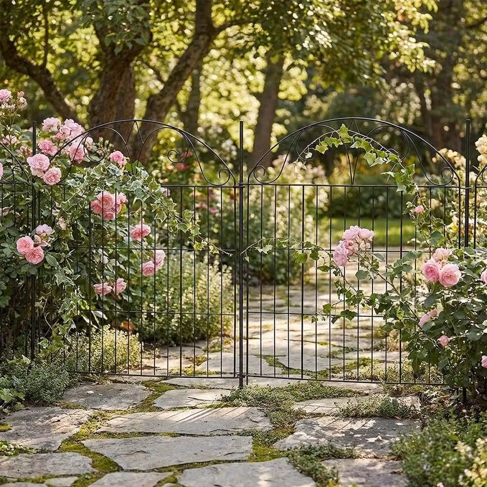 EONLION Metal Garden Fence with Gate and 9 Border Panels, Black, Height: 100 cm – 3