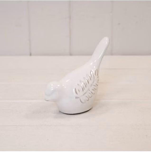 KDMD Ceramic Natural Bird with Olive Branch Detail in Beige and White