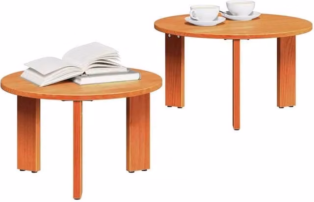 Berkfield Home Modern 2-Piece Nested Coffee Table Set in Waxed Brown Pine, W/D/H: 47.5 x 47.5 x 27 cm