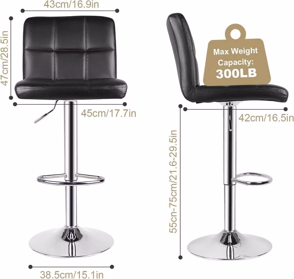 Gartistgo Set of 2 Adjustable Swivel Bar Stools in Black PU Leather – 2