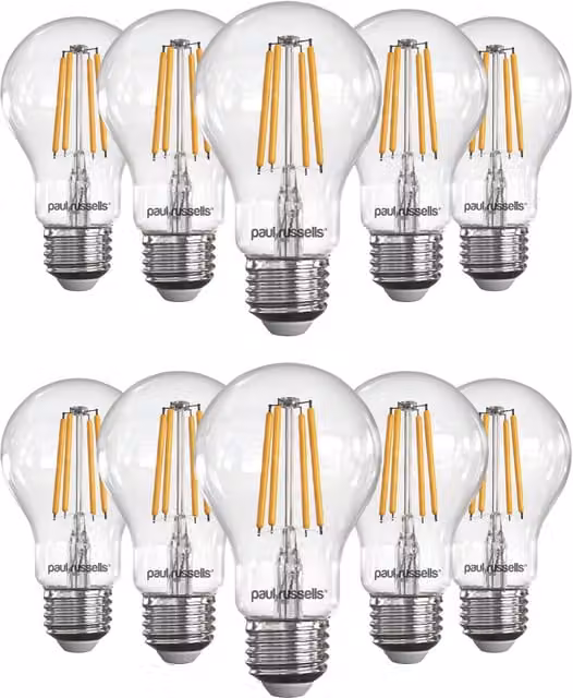Paul Russells 12W LED Filament GLS E27 Dimmable Retro Bulb, Warm White, 1521lm, Transparent