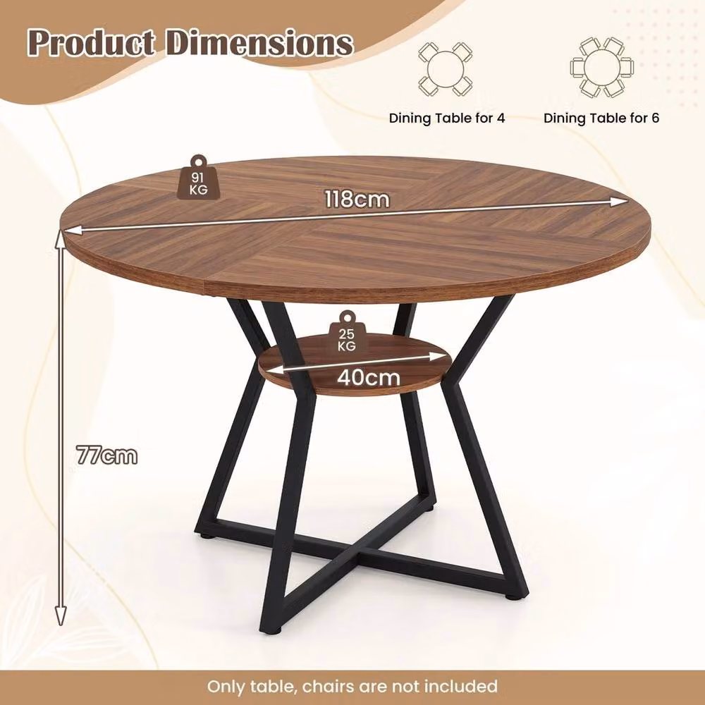 FORGEVIO Mid-Century Modern Round Dining Table in Brown and Black, Diameter: 118 cm, Height: 77 cm – 2