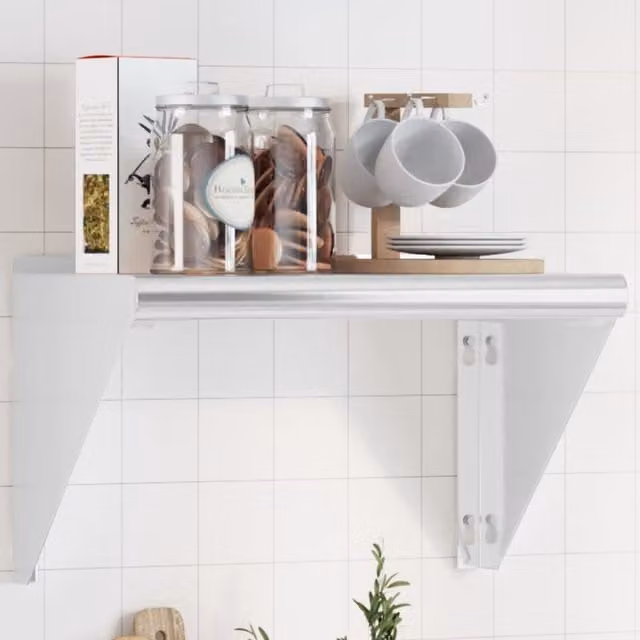 Berkfield Home Silver Stainless Steel Wall Mounted Shelf, W: 50 cm, D: 30 cm, H: 31 cm