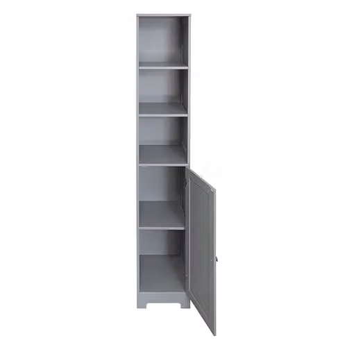 SAXONY Grey Tall Slim Bathroom Storage Cabinet with Door and Shelves, H 160 x W 30 x D 30 cm – 5