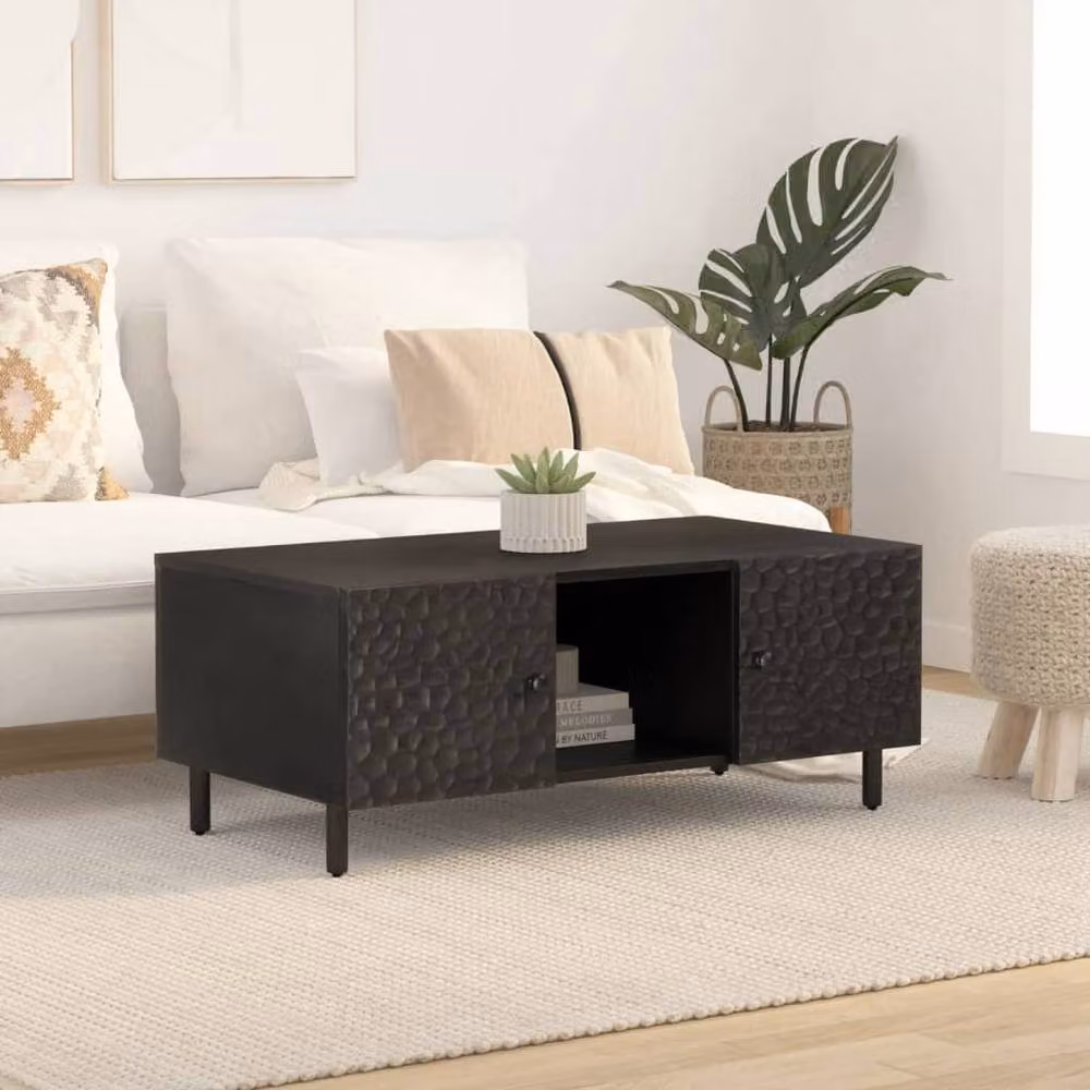 Berkfield Home Black Mango Wood Coffee Table W/D/H: 100 x 54 x 40 cm – 3