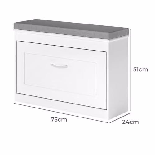 Levede Modern Shoe Storage Bench with Grey Fabric Cushion and Adjustable Shelves, W/D/H: 60 x 24 x 51 cm – 2