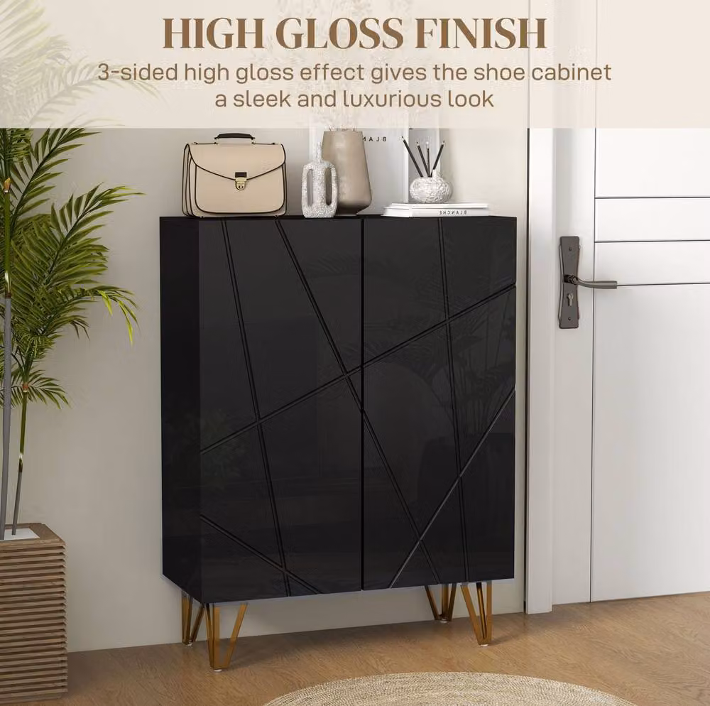STILVORA Modern Black Shoe Cabinet with Soft-Close Hinged Doors and Internal Shelves, W/D/H: 72 x 31.5 x 95 cm – 5