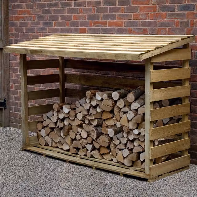Forest Garden Large Pent Log Store in Rustic Brown Wood