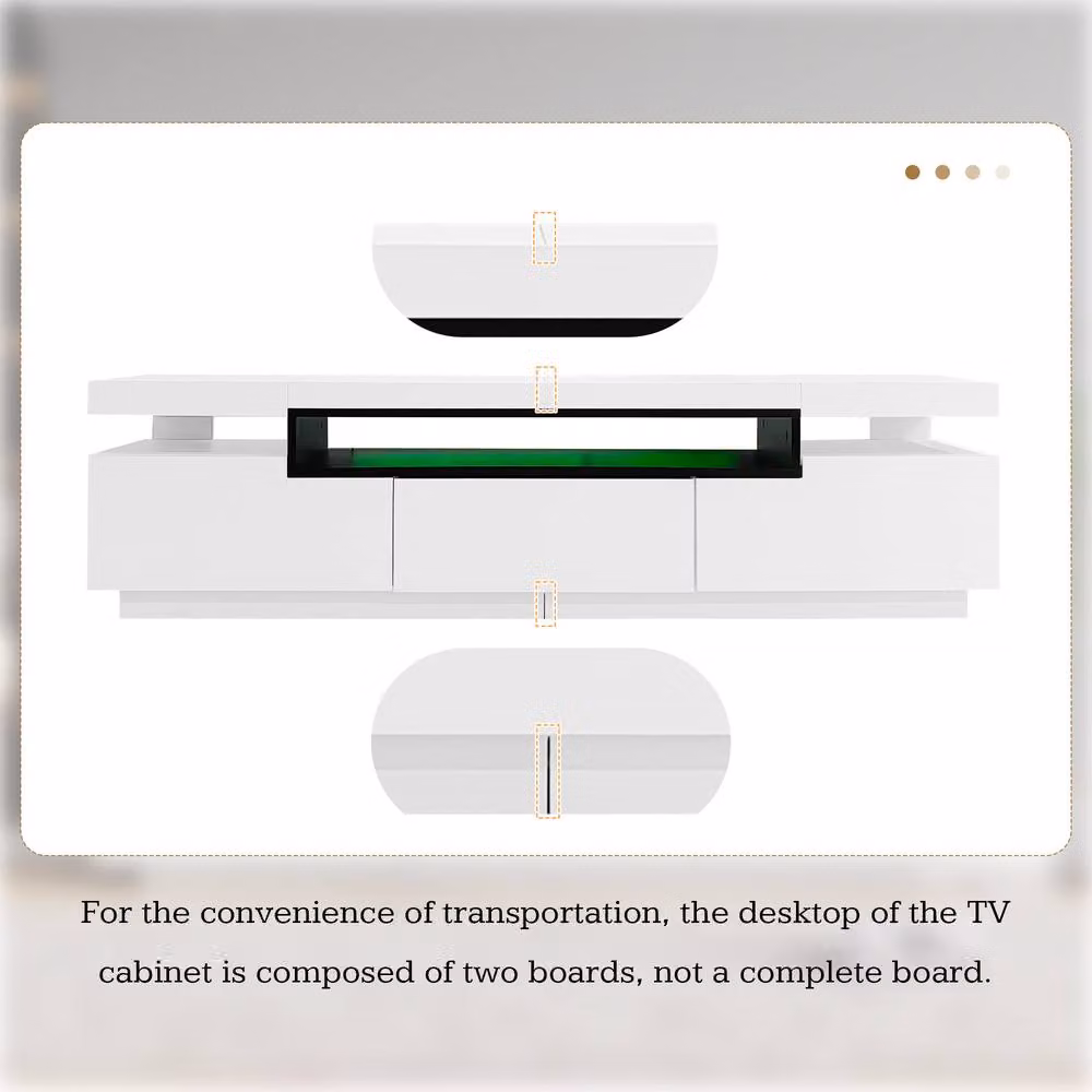 Matteo White High Gloss Modern TV Unit with LED Lights and Storage for up to 70-inch TVs, Width: 160 cm – 3