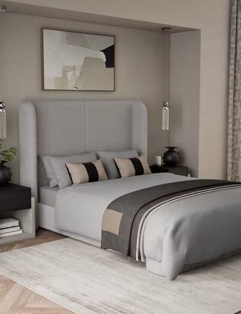 M&S x Kelly Hoppen 500 Thread Count Pure Cotton Sateen Bedding Set, Grey, W: 180 cm x L: 200 cm