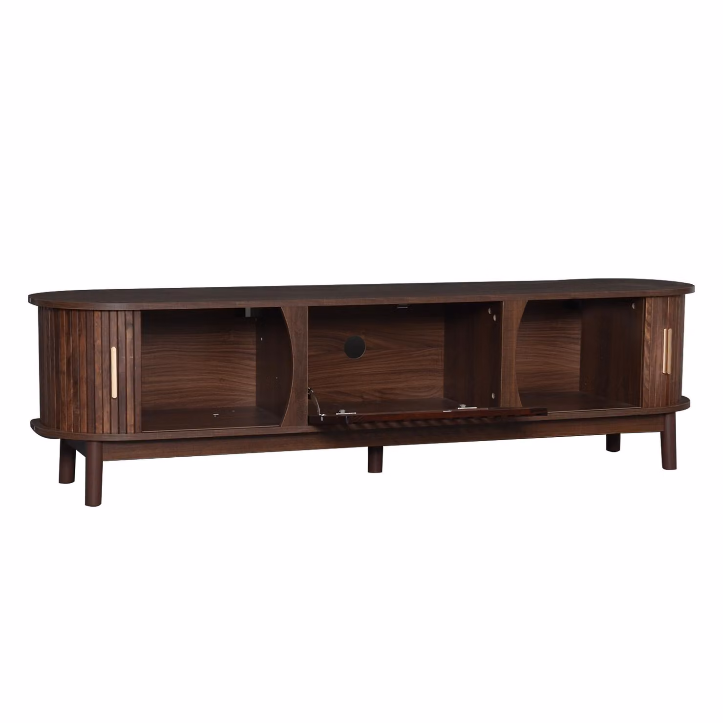 Aosom UK Retro MDF TV Stand with Sliding Wood-Slat Doors in Dark Oak, W/D/H: 165 x 39.5 x 46 cm – 2