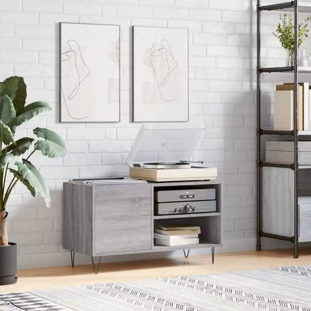 Berkfield Home Record Cabinet in Grey Sonoma, W/D/H: 85 x 38 x 48 cm – 1