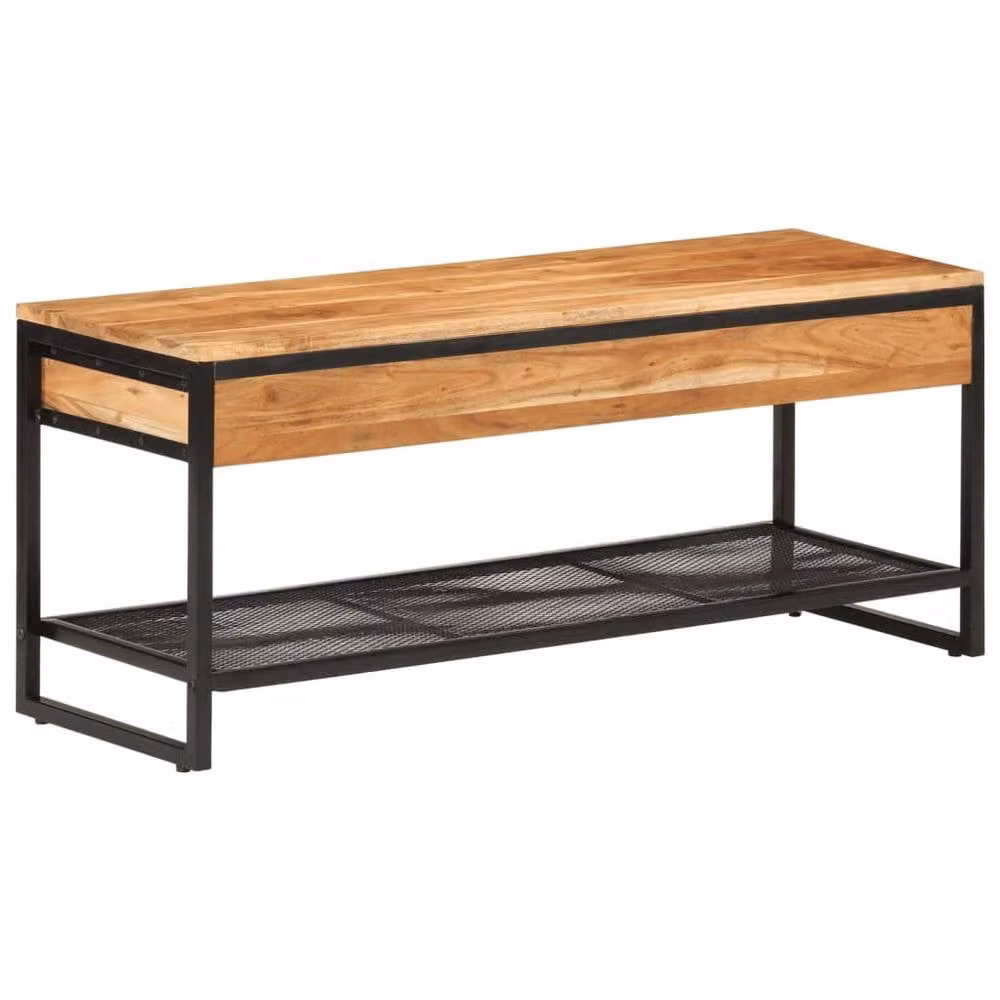 Berkfield Home Industrial Acacia Wood and Iron Shoe Bench in Brown and Black, W: 110 cm, D: 35 cm, H: 45 cm – 1