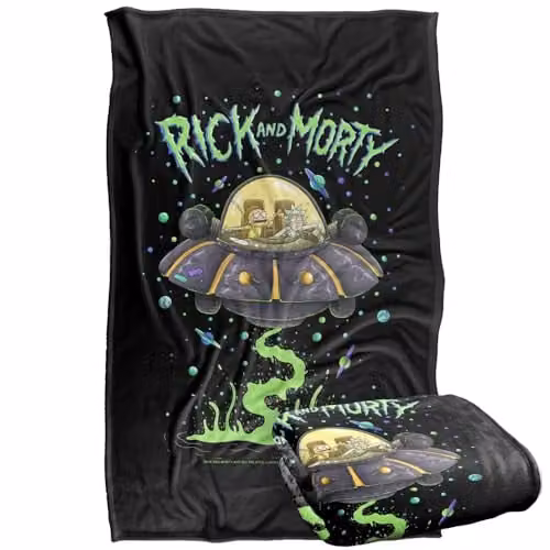 LOGOVISION Rick and Morty Drunk Rick Ship Super Soft Fleece Throw Blanket, Multicolour, W: 91 cm x D: 147 cm