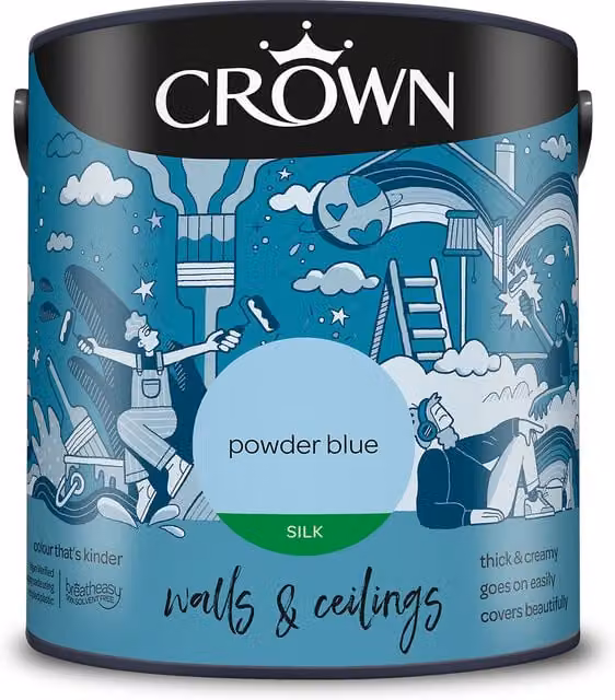 Crown Walls and Ceilings Silk Emulsion Powder Blue 2.5l