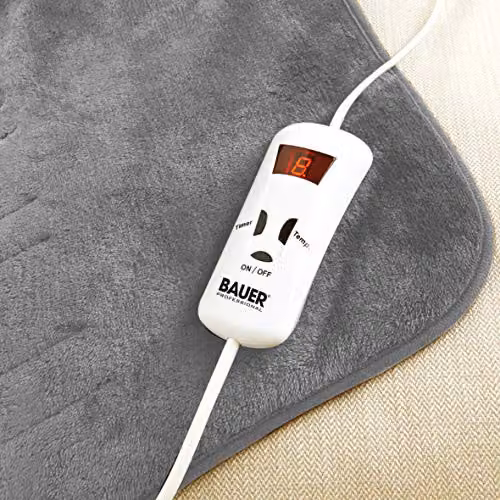Bauer Professional Soft Fleece Electric Heated Throw Blanket in Grey, W: 120 cm, D: 160 cm – 4