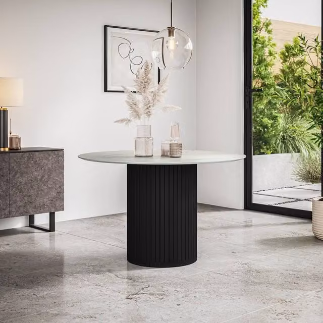 More4Homes Arlo Round Dining Table in White with Black Legs, Diameter: 120 cm, Height: 75 cm – 1
